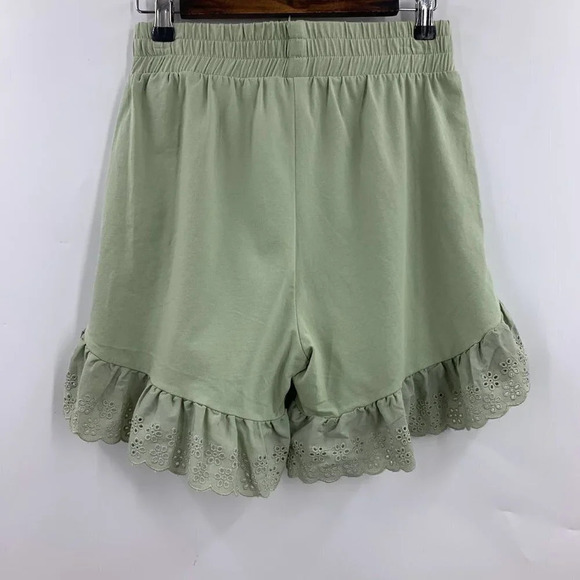 Vera Moda Juna Ruffle Hem Stretch Cotton Pull-on Shorts In Desert Sage SZ M NWT - Picture 3 of 16